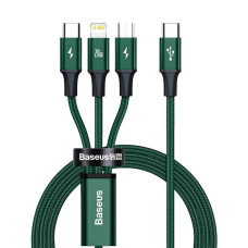 BASEUS kábel 3v1 typu C na Micro USB / Lightning / typ C PD 20W CAMLT-SC06 1,5 m zelený