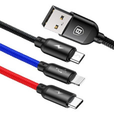 BASEUS kábel 3v1 USB A na Micro USB / Lightning / Typ C 3,5A CAMLT-BSY01 0,3 m čierny