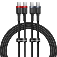 BASEUS kábel Typ C na Typ C PD 5A 100W Cafule 2 ks 2 m čierny červený a čierny sivý