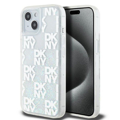 DKNY puzdro pre IPHONE 15 DKHCP15SLCPEPT (DKNY HC Liquid Glitters W/Checkered Pattern) white