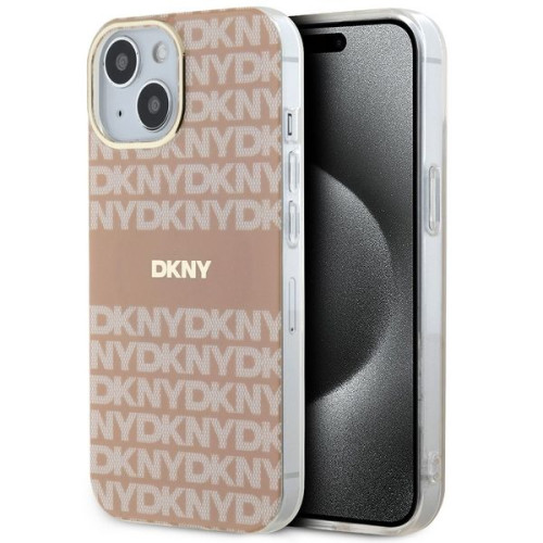 DKNY puzdro pre IPHONE 15 Plus kompatibilné s MagSafe DKHMP15MHRHSEP (DKNY HC MagSafe PC TPU Repeat Texture Pattern W/ Stripe) ružové