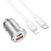 HOCO nabíjačka do auta USB A + typ C + kábel typ C na Lightning PD QC3.0 4A 45W NZ10 strieborná