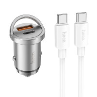 HOCO nabíjačka do auta USB A + typ C + kábel typ C na typ C PD QC3.0 4A 45W NZ10 strieborná