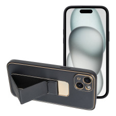 Kožené puzdro Kickstand pre IPHONE 15 PLUS čierne