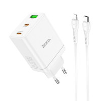 Nabíjačka HOCO 2 x typ C + USB A + kábel Typ C na Lightning PD QC3.0 3A 35W N33 biela