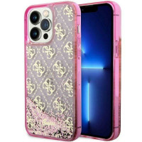 Originálne puzdro GUESS GUHCP14LLC4PSGP pre iPhone 14 PRO (Liquid Glitter 4G Translucent / pink)