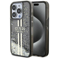 Originálne puzdro GUESS GUHCP15LLFCSEGK pre iPhone 15 Pro (Liquid Glitter Gold Stripes / black)