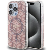 Originálne puzdro GUESS GUHMP15LHGCUSTGP pre iPhone 15 Pro (kompatibilné s Magsafe / IML GCUBE / ružové)