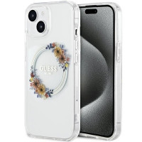 Originálne puzdro GUESS GUHMP15SHFWFCT pre iPhone 15 (kompatibilné s Magsafe / Flowers Wreath / transparentné)