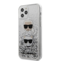 Originálne puzdro KARL LAGERFELD KLHCP12MKCGLSL pre iPhone 12 / 12 PRO (Liquid Glitter 2 Heads / silver)