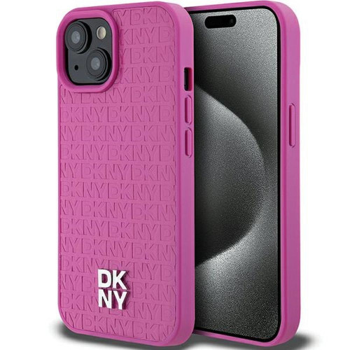 Puzdro DKNY pre IPHONE 15 kompatibilné s MagSafe DKHMP15SPSHRPSP (DKNY HC MagSafe Pu Repeat Pattern W/Stack Logo) ružové