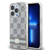 Puzdro DKNY pre IPHONE 15 Pro kompatibilné s MagSafe DKHMP15LHCPTSE (DKNY HC MagSafe PC TPU Checkered Pattern W/Printed Stripes) béžové