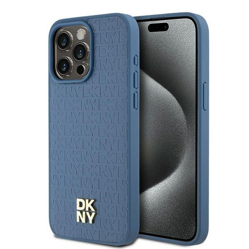 Puzdro DKNY pre IPHONE 15 Pro Max kompatibilné s MagSafe DKHMP15XPSHRPSB (DKNY HC MagSafe Pu Repeat Pattern W/Stack Logo) modré