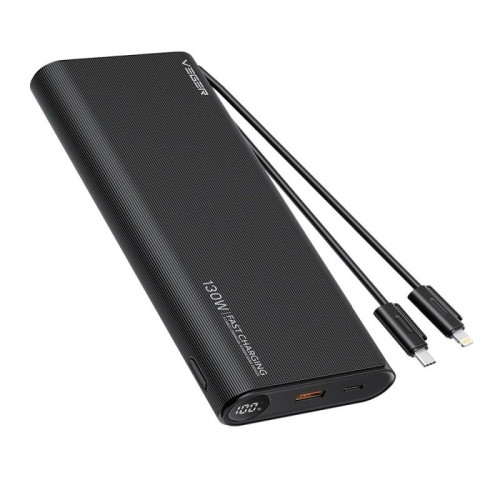 VEGER powerbank 25 000 mAh so zabudovanými káblami Type C / Lightning PD 130W TCE130 (W2503) čierna